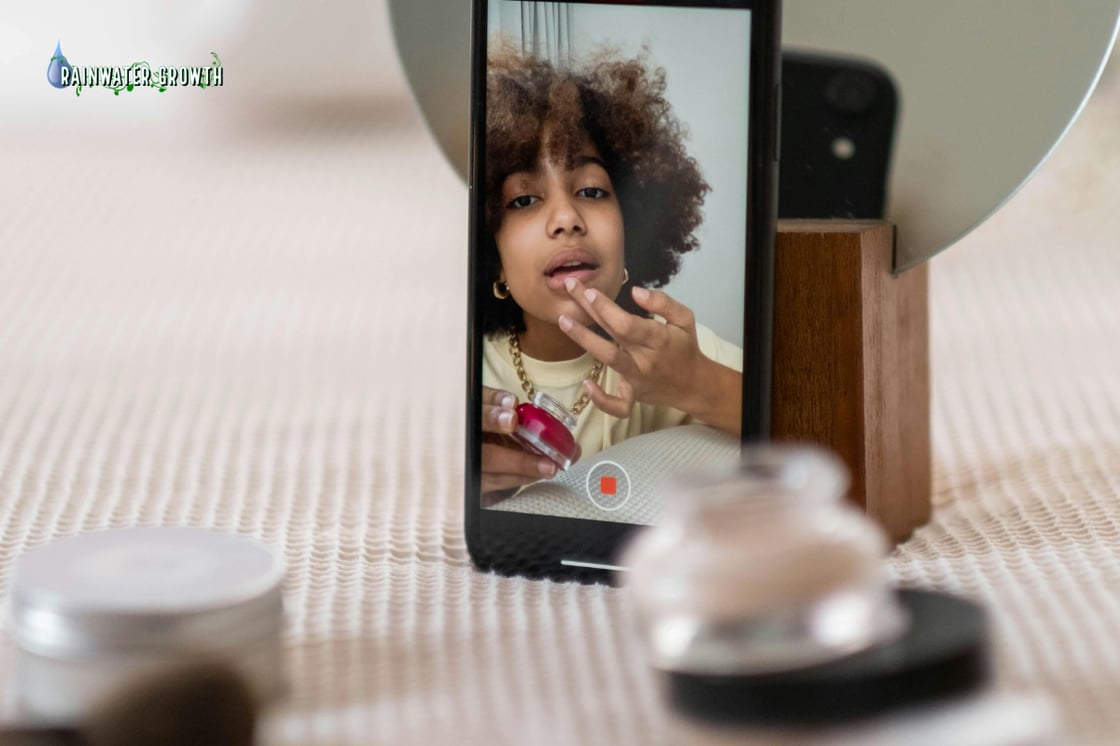 2026.02 Newsletter v2: Woman recording herself via Smartphone adding red lip balm 