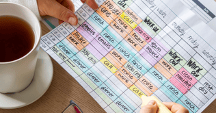 Handwritten and colorful schedule